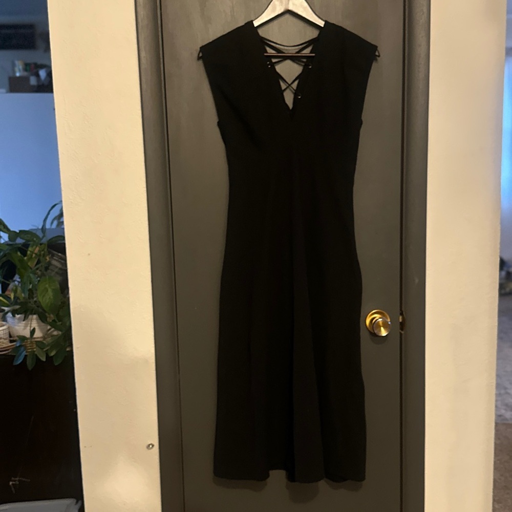 NWOT A.L.C. Amelie Black Cotton V-Neck Lace-Up Back Midi Dress Women’s Sz 8 - Picture 6 of 10